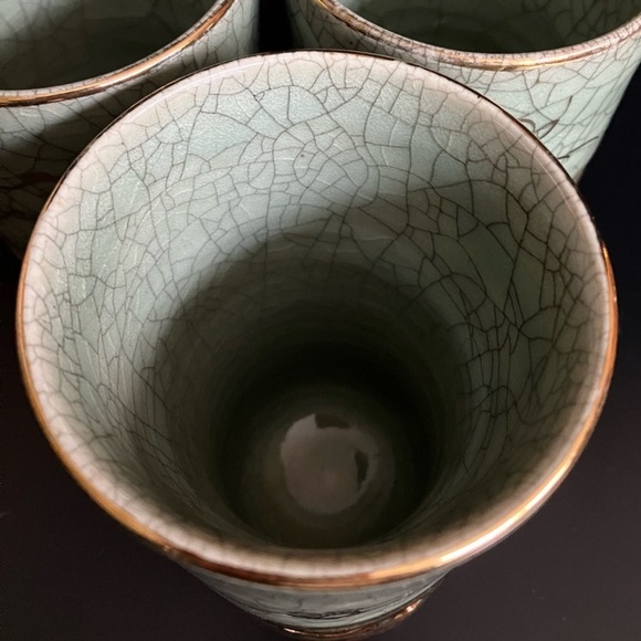 Somayaki Somaware Double Walled Tea Cups Tall Made in Japan Set of 3 - Picture 2 of 6